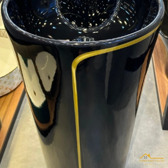 LAVABO TRỤ ĐỨNG TRÒN ĐEN CHỈ VÀNG SA5135