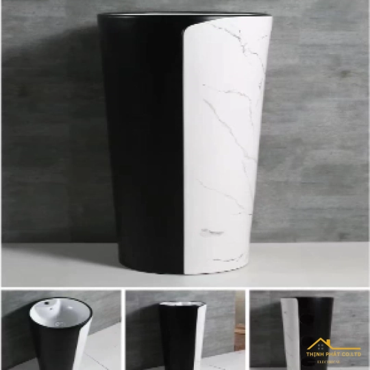 LAVABO TRỤ ĐỨNG TRÒN ĐEN TRẮNG VÂN MÂY SA5136
