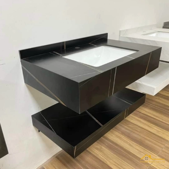 BÀN ĐÁ LAVABO 2 TẦNG CHỐNG TRẦY MÀU ĐEN SABD71