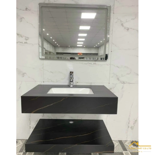 BÀN ĐÁ LAVABO 2 TẦNG CHỐNG TRẦY MÀU ĐEN SABD71