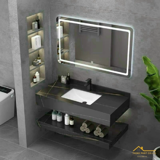 BÀN ĐÁ LAVABO 2 TẦNG CHỐNG TRẦY MÀU ĐEN SABD71
