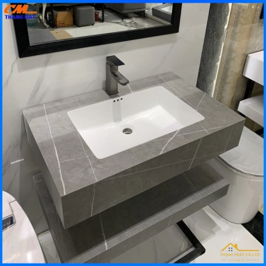 BÀN ĐÁ LAVABO 2 TẦNG CHỐNG TRẦY MÀU XÁM SABD72