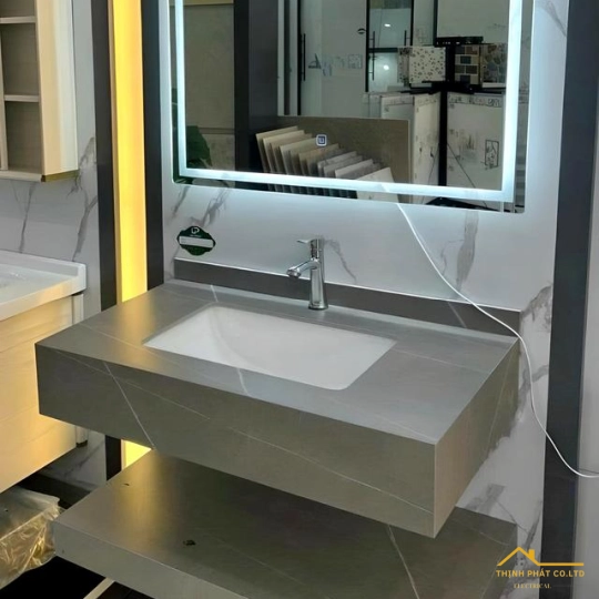 BÀN ĐÁ LAVABO 2 TẦNG CHỐNG TRẦY MÀU XÁM SABD72