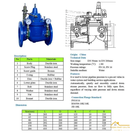 VAN GIẢM ÁP NƯỚC MẶT BÍCH