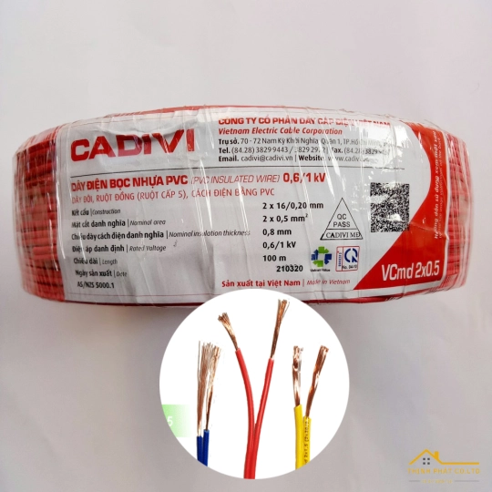 Dây cáp điện đôi mềm VCmd 2x0.5 - 0,6/1kV - Cadivi